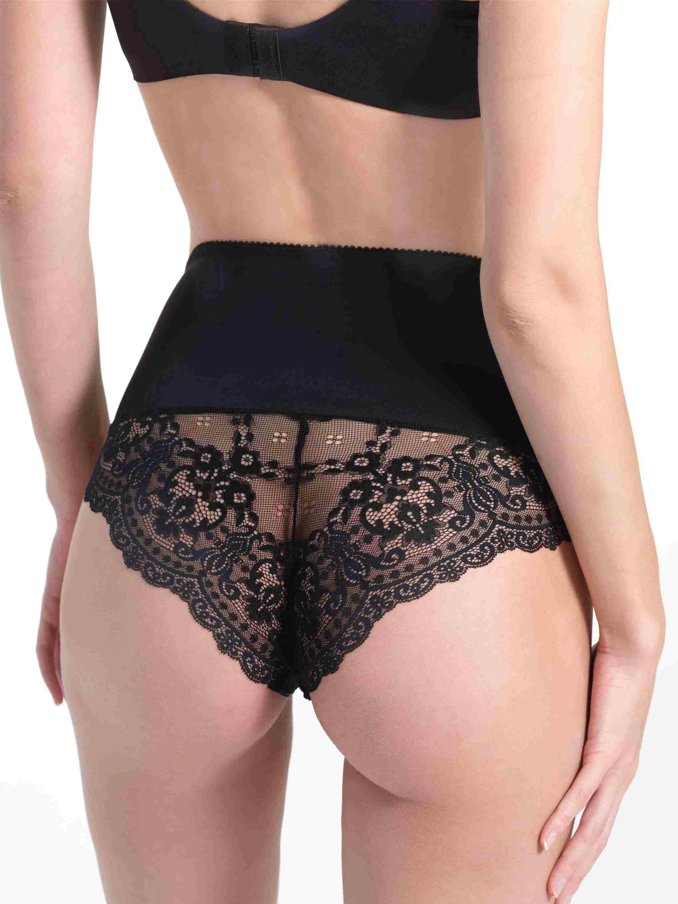 Black High Waist Lace Briefs